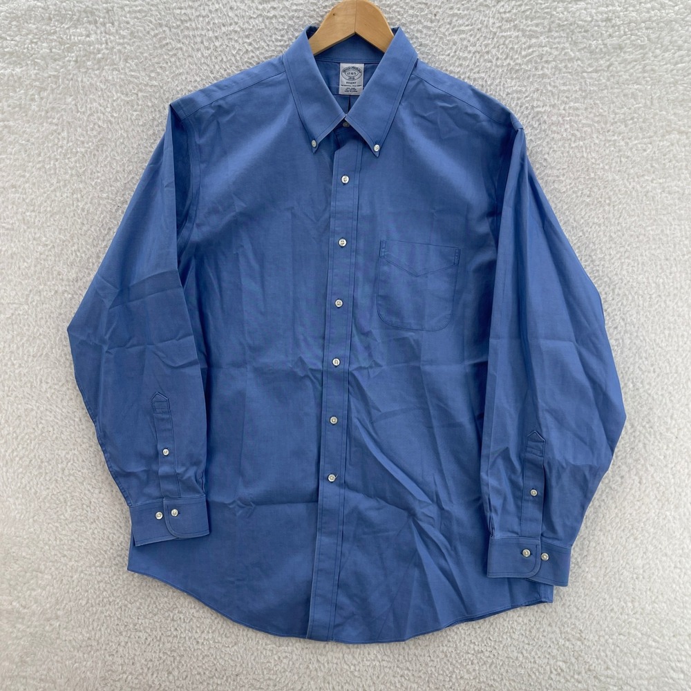 Brooks Brothers Shirt Mens 17 4/5 Blue Regent Fit Pinpoint Oxford OCBD Preppy